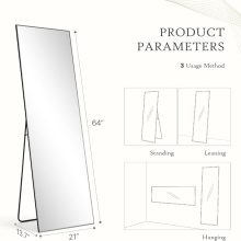 64×21 Inch Full Length Mirror, Full Body Standing Mirror, Black - view 2 of 6 | NEWBULIG