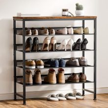 5 Tiers Shoe Rack for Entryway, Metal, Adjustable, 29.5 Inch W, Brown - view 2 of 6 | NEWBULIG