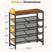 5 Tiers Shoe Rack for Entryway, Metal, Adjustable, 29.5 Inch W, Brown - view 3 of 6 | NEWBULIG