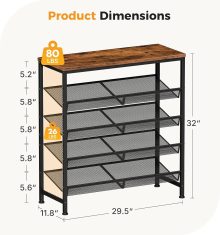 5 Tiers Shoe Rack for Entryway, Metal, Adjustable, 29.5 Inch W, Brown - view 3 of 6 | NEWBULIG