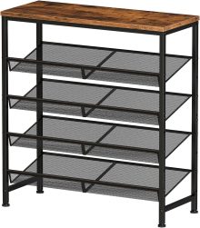 5 Tiers Shoe Rack for Entryway, Metal, Adjustable, 29.5 Inch W, Brown - view 4 of 6 | NEWBULIG