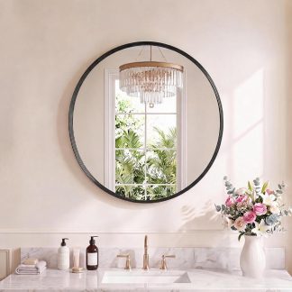 24-Inch Round Wall Mirror, Bathroom Wall Circle Mirror | NEWBULIG
