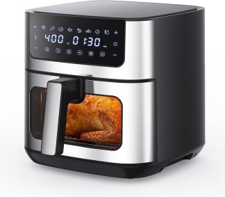 Air Fryer 6.34QT Airfryer with Visible Window 400F Fast Heating Stainless Steel Air Fryers Oven with Nonstick and Dishwasher-Safe Basket 8-in-1 Cooking Preset with Timer Auto-Off | NEWBULIG