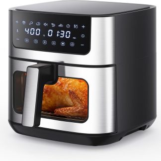 Air Fryer 6.34QT Airfryer with Visible Window 400F Fast Heating Stainless Steel Air Fryers Oven with Nonstick and Dishwasher-Safe Basket 8-in-1 Cooking Preset with Timer Auto-Off | NEWBULIG