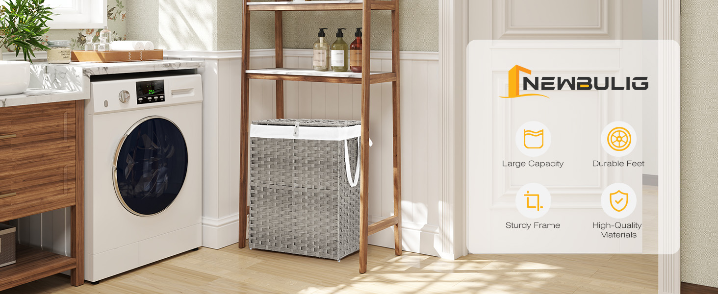 NEWBULIG 90L Large Laundry Hamper with Lid, Collapsible Dirty Clothes Basket Bag, Freestanding Fabric Bin for Bedroom, Bathroom, Closet and Dorm Room Organization, Grey - NEWBULIG product detail