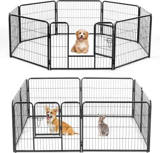 Dog Playpen Indoor 8 Panels 24 Inch, Metal Outdoor Dog Fence Pen | NEWBULIG
