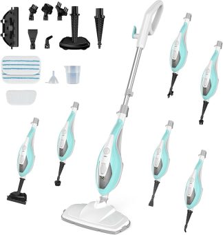 14-in-1 Steam Mop, Powerful Detachable Handheld Steam Cleaner for Floor Cleaning with 2 Washable Pads, 16.4 FT Cord, Multi-Purpose Floor Steamer for Hardwood, Clothes, Carpet, Tile, Grout | NEWBULIG