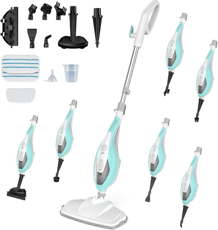 14-in-1 Steam Mop, Powerful Detachable Handheld Steam Cleaner for Floor Cleaning with 2 Washable Pads, 16.4 FT Cord, Multi-Purpose Floor Steamer for Hardwood, Clothes, Carpet, Tile, Grout - view 1 of 6 | NEWBULIG