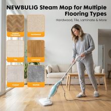14-in-1 Steam Mop, Powerful Detachable Handheld Steam Cleaner for Floor Cleaning with 2 Washable Pads, 16.4 FT Cord, Multi-Purpose Floor Steamer for Hardwood, Clothes, Carpet, Tile, Grout - view 2 of 6 | NEWBULIG