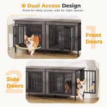 54 Inch Double Dog Crate Furniture for 2 Dogs, Gray Wood Grain - view 2 of 6 | NEWBULIG