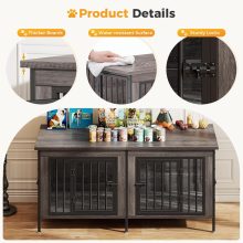 54 Inch Double Dog Crate Furniture for 2 Dogs, Gray Wood Grain - view 3 of 6 | NEWBULIG