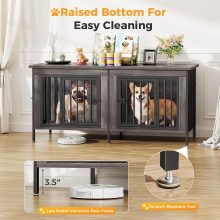 54 Inch Double Dog Crate Furniture for 2 Dogs, Gray Wood Grain - view 4 of 6 | NEWBULIG