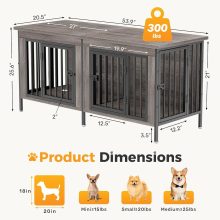 54 Inch Double Dog Crate Furniture for 2 Dogs, Gray Wood Grain - view 6 of 6 | NEWBULIG