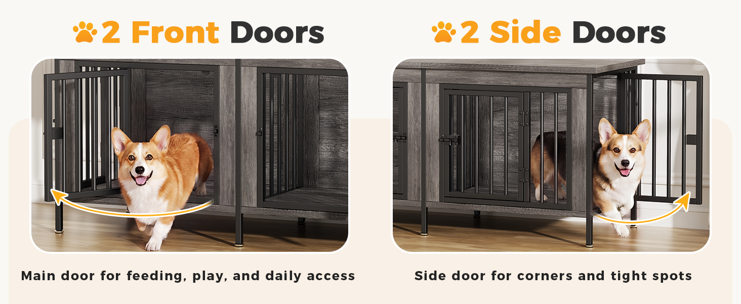 NEWBULIG 54 Inch Double Dog Crate Furniture for 2 Dogs, Gray Wood Grain - NEWBULIG product detail