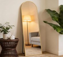 59×16 Inch Arched Full Length Mirror, Full Body Floor Mirror, Gold - view 1 of 6 | NEWBULIG