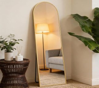 59×16 Inch Arched Full Length Mirror, Full Body Floor Mirror, Gold | NEWBULIG