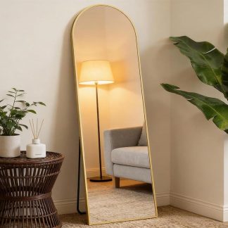59×16 Inch Arched Full Length Mirror, Full Body Floor Mirror, Gold | NEWBULIG
