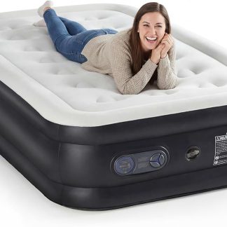 Twin Air Mattress with Built in Pump, 16 inch Raised Inflatable Blow up Flocked Surface Air Bed 330 lbs Weight Capacity Portable for Camping, Guests and Home | NEWBULIG
