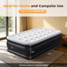 Twin Air Mattress with Built in Pump, 16 inch Raised Inflatable Blow up Flocked Surface Air Bed 330 lbs Weight Capacity Portable for Camping, Guests and Home - view 2 of 6 | NEWBULIG