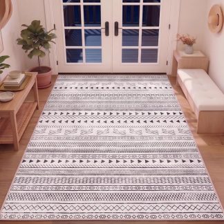 3×5 Washable Area Rug, Non-Slip Low Pile Carpet, Geometric Pattern | NEWBULIG