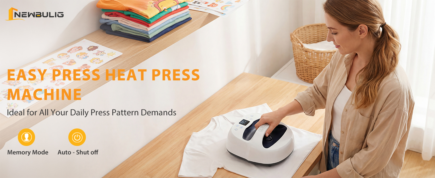 NEWBULIG Heat Press Machine for T Shirts, Iron Heat Press 9.06×11.81 Inch, Heating Transfer Machine, Easy & Portable, 450F for T-Shirts, Hats, Bags, Pillows with Safety Base & Auto Shut-Off - NEWBULIG product detail