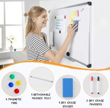 White Board, 48 x 32 Inch Magnetic Dry Erase Board for Wall with 1 Dry Eraser & 2 Multi-Color Markers & 4 Magnetic Pins, Silver Aluminum Frame for Office, Home, School - view 5 of 6 | NEWBULIG
