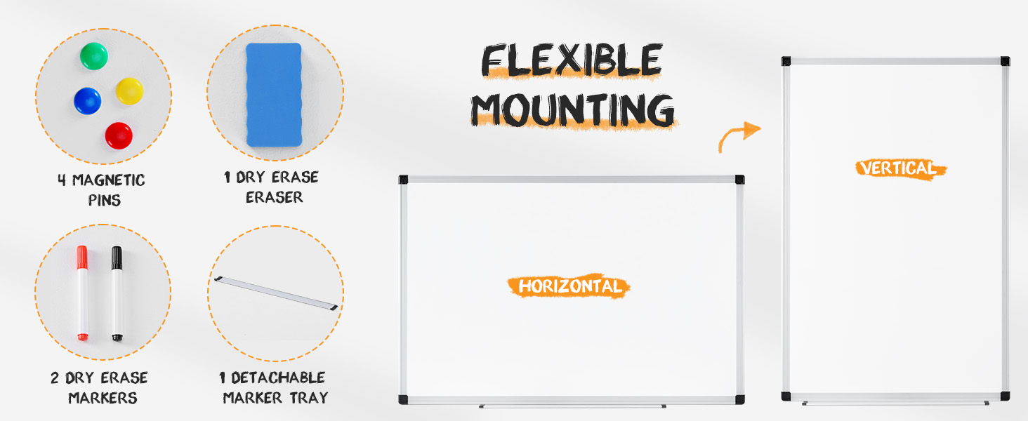 NEWBULIG White Board, 48 x 32 Inch Magnetic Dry Erase Board for Wall with 1 Dry Eraser & 2 Multi-Color Markers & 4 Magnetic Pins, Silver Aluminum Frame for Office, Home, School - NEWBULIG product detail