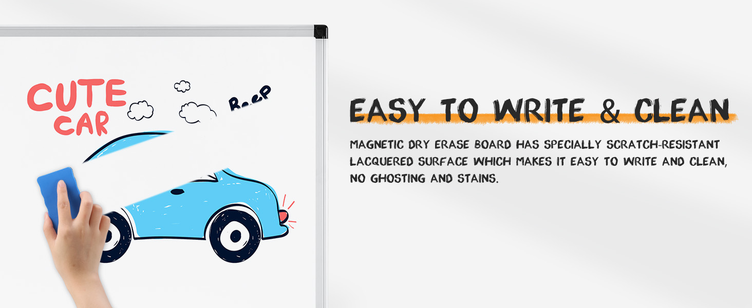 NEWBULIG White Board, 48 x 32 Inch Magnetic Dry Erase Board for Wall with 1 Dry Eraser & 2 Multi-Color Markers & 4 Magnetic Pins, Silver Aluminum Frame for Office, Home, School - NEWBULIG product detail