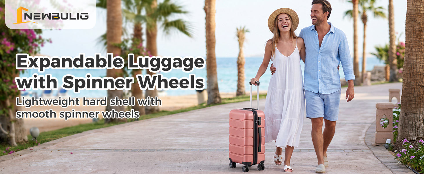 NEWBULIG 20 Inch Carry on Luggage, Hard Shell Suitcase, Pink - NEWBULIG product detail