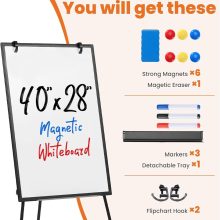 Magnetic Dry Erase Board 40 x 28 Inch, White Board with Adjustable Stand, Heavy-Duty Aluminum Frame & Accessory Tray for Office, Classroom, Home & Presentations, Black - view 4 of 6 | NEWBULIG