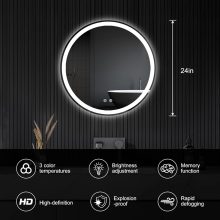 24 Inch LED Bathroom Mirror Round Vanity Mirror with Lights - view 2 of 6 | NEWBULIG
