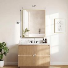 30 x 36 Inch Gold Rectangle Bathroom Mirror for Wall, Modern Wall Mirror with Metal Frame, Tempered Glass, Vanity Mirror for Over Sink, Entryway, Living Room, Anti-Rust, Horizontal or Vertical - view 2 of 6 | NEWBULIG