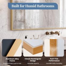 30 x 36 Inch Gold Rectangle Bathroom Mirror for Wall, Modern Wall Mirror with Metal Frame, Tempered Glass, Vanity Mirror for Over Sink, Entryway, Living Room, Anti-Rust, Horizontal or Vertical - view 4 of 6 | NEWBULIG
