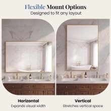 30 x 36 Inch Gold Rectangle Bathroom Mirror for Wall, Modern Wall Mirror with Metal Frame, Tempered Glass, Vanity Mirror for Over Sink, Entryway, Living Room, Anti-Rust, Horizontal or Vertical - view 5 of 6 | NEWBULIG