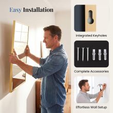 30 x 36 Inch Gold Rectangle Bathroom Mirror for Wall, Modern Wall Mirror with Metal Frame, Tempered Glass, Vanity Mirror for Over Sink, Entryway, Living Room, Anti-Rust, Horizontal or Vertical - view 6 of 6 | NEWBULIG