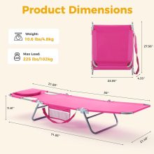 Beach Lounge Chair Outdoor, Tanning Chair with Face Hole, Pink - view 2 of 6 | NEWBULIG