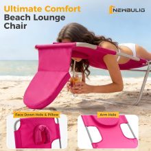 Beach Lounge Chair Outdoor, Tanning Chair with Face Hole, Pink - view 4 of 6 | NEWBULIG