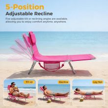 Beach Lounge Chair Outdoor, Tanning Chair with Face Hole, Pink - view 5 of 6 | NEWBULIG