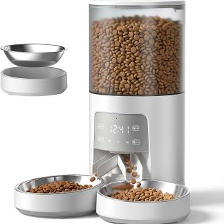 Automatic Cat Feeder for 2 Pets 6L Dog Food Dispenser, White | NEWBULIG