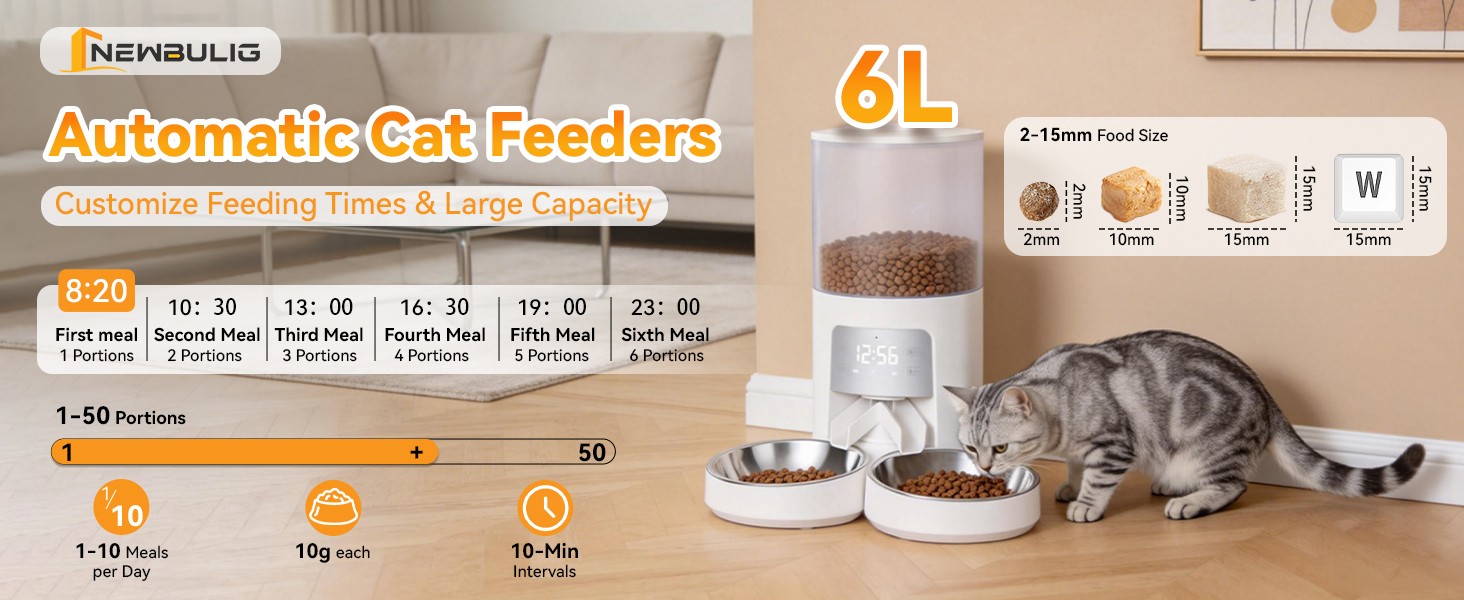 NEWBULIG Automatic Cat Feeder for 2 Pets 6L Dog Food Dispenser, White - NEWBULIG product detail