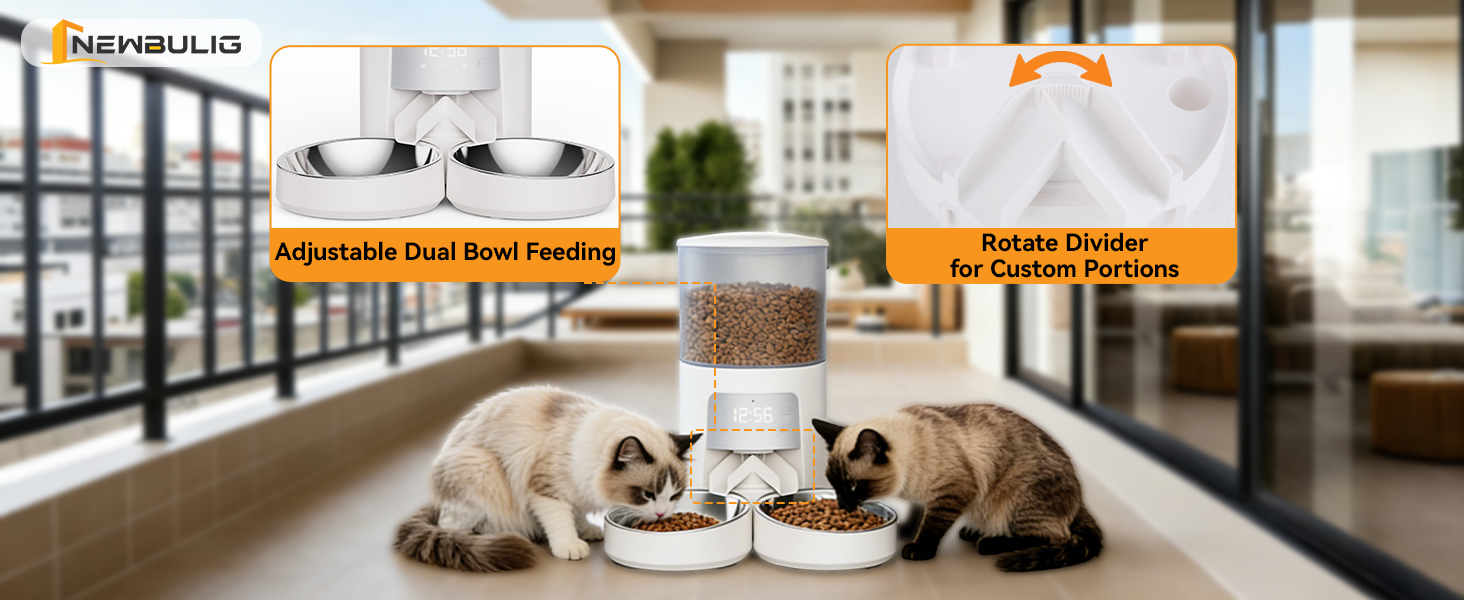 NEWBULIG Automatic Cat Feeder for 2 Pets 6L Dog Food Dispenser, White - NEWBULIG product detail