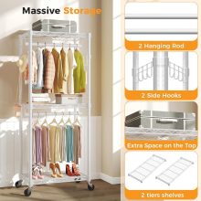 Heavy Duty Garment Rack with Wheels, 3-Tier Clothing Rack White - view 4 of 6 | NEWBULIG