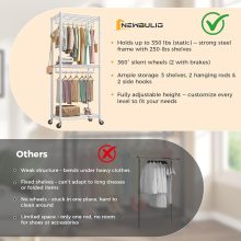 Heavy Duty Garment Rack with Wheels, 3-Tier Clothing Rack White - view 6 of 6 | NEWBULIG