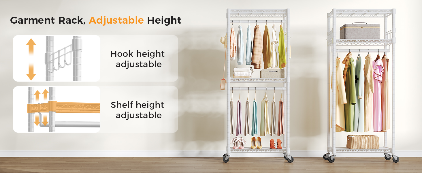 NEWBULIG Heavy Duty Garment Rack with Wheels, 3-Tier Clothing Rack White - NEWBULIG product detail