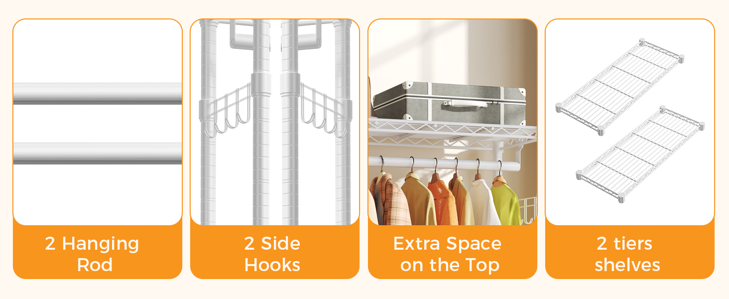 NEWBULIG Heavy Duty Garment Rack with Wheels, 3-Tier Clothing Rack White - NEWBULIG product detail