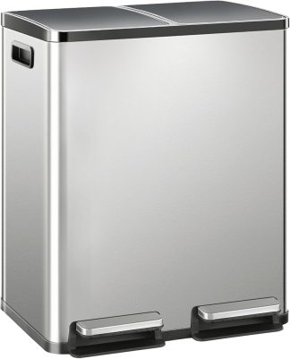 16 Gallon Dual Compartment Kitchen Trash Can, Stainless Steel, 60L | NEWBULIG