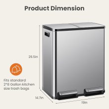 16 Gallon Dual Compartment Kitchen Trash Can, Stainless Steel, 60L - view 2 of 6 | NEWBULIG