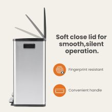 16 Gallon Dual Compartment Kitchen Trash Can, Stainless Steel, 60L - view 3 of 6 | NEWBULIG