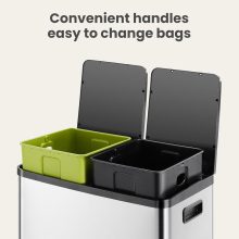 16 Gallon Dual Compartment Kitchen Trash Can, Stainless Steel, 60L - view 4 of 6 | NEWBULIG