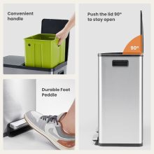 16 Gallon Dual Compartment Kitchen Trash Can, Stainless Steel, 60L - view 5 of 6 | NEWBULIG